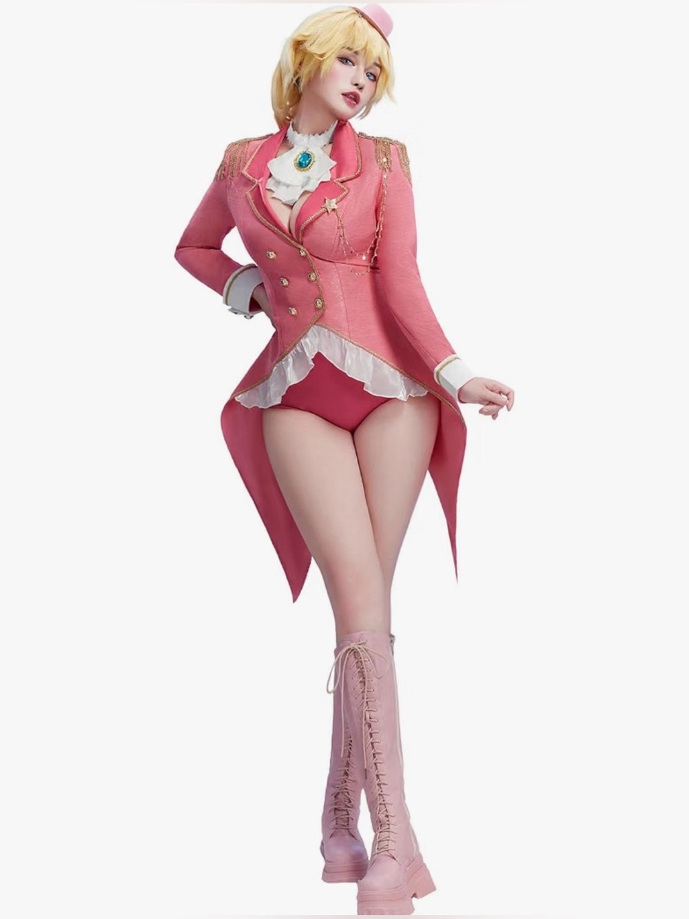 Posh Princes Pink Tailcoat Blazer with Gold Epaulet Detailing - Costume Ready